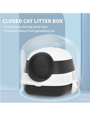 PawHut Foldable Cat Litter Tray with Lid, Deodorant, Scoop, Black