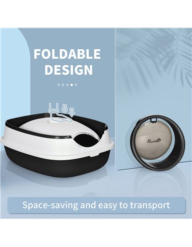 PawHut Foldable Cat Litter Tray with Lid, Deodorant, Scoop, Black