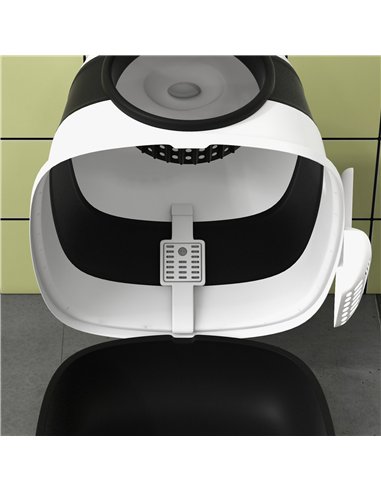 PawHut Foldable Cat Litter Tray with Lid, Deodorant, Scoop, Black