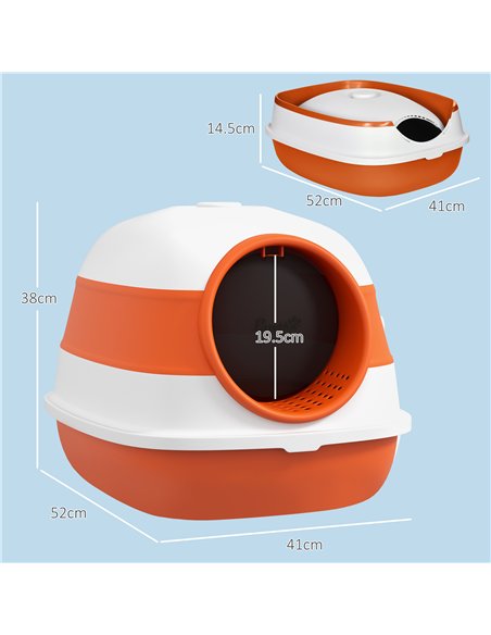 PawHut Foldable Cat Litter Tray with Lid, Deodorant, Scoop, Orange - pic 148666 | FastDaddyshop
