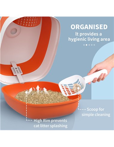 PawHut Foldable Cat Litter Tray with Lid, Deodorant, Scoop, Orange