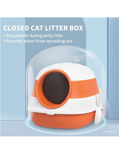 PawHut Foldable Cat Litter Tray with Lid, Deodorant, Scoop, Orange