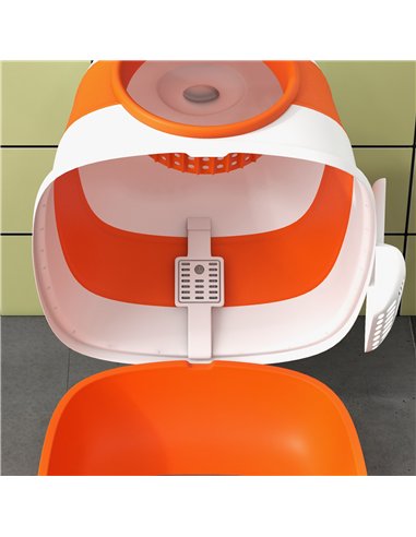 PawHut Foldable Cat Litter Tray with Lid, Deodorant, Scoop, Orange