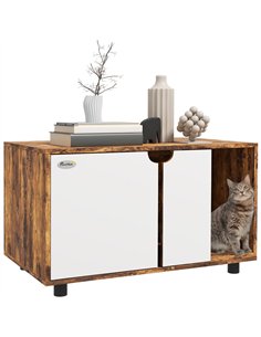 PawHut Hidden Cat Litter Box Furniture, with Sand Drain Pad - Rustic Brown