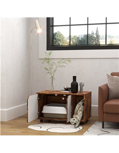 PawHut Hidden Cat Litter Box Furniture, with Sand Drain Pad - Rustic Brown 2