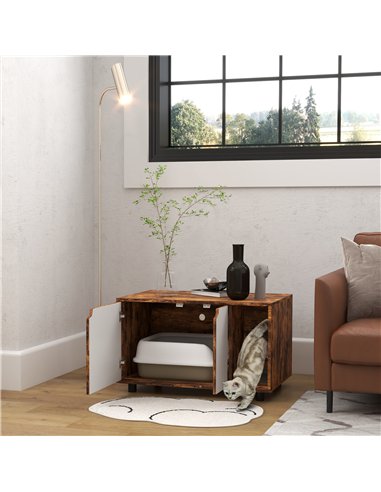 PawHut Hidden Cat Litter Box Furniture, with Sand Drain Pad - Rustic Brown