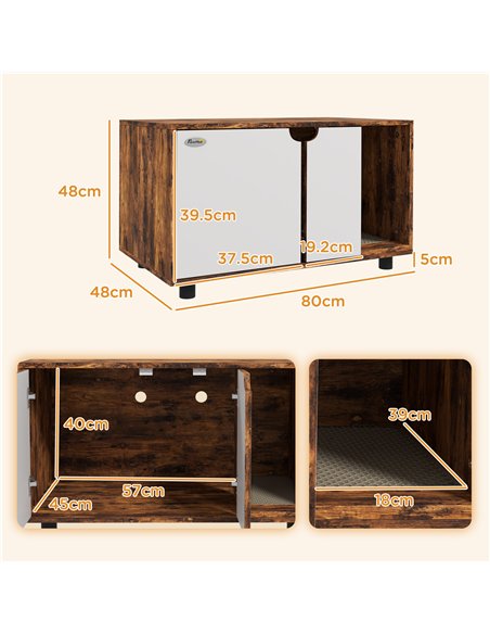 PawHut Hidden Cat Litter Box Furniture, with Sand Drain Pad - Rustic Brown - pic 148675 | FastDaddyshop