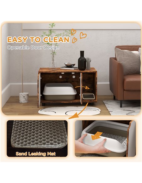 PawHut Hidden Cat Litter Box Furniture, with Sand Drain Pad - Rustic Brown - pic 148676 | FastDaddyshop