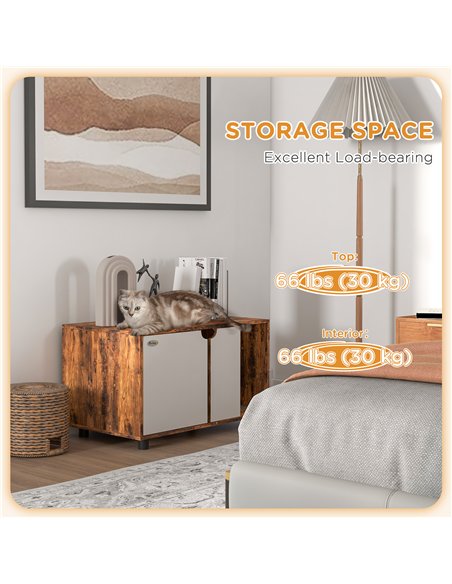 PawHut Hidden Cat Litter Box Furniture, with Sand Drain Pad - Rustic Brown - pic 148677 | FastDaddyshop