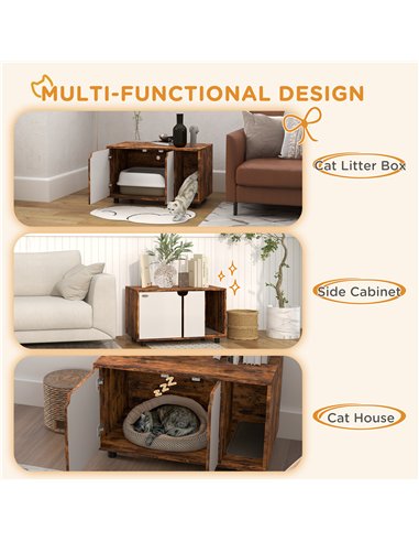 PawHut Hidden Cat Litter Box Furniture, with Sand Drain Pad - Rustic Brown