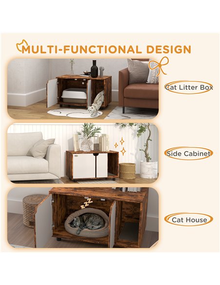 PawHut Hidden Cat Litter Box Furniture, with Sand Drain Pad - Rustic Brown - pic 148678 | FastDaddyshop