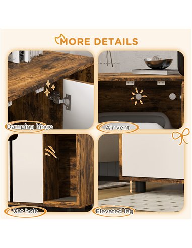 PawHut Hidden Cat Litter Box Furniture, with Sand Drain Pad - Rustic Brown