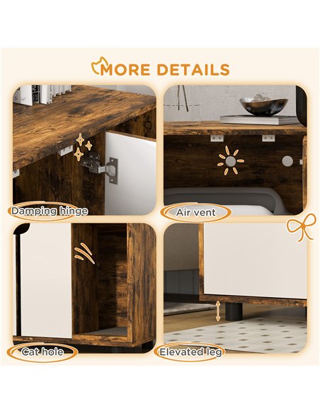 PawHut Hidden Cat Litter Box Furniture, with Sand Drain Pad - Rustic Brown - pic 148679 | FastDaddyshop