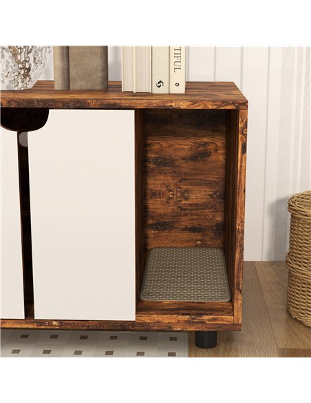PawHut Hidden Cat Litter Box Furniture, with Sand Drain Pad - Rustic Brown - pic 148680 | FastDaddyshop