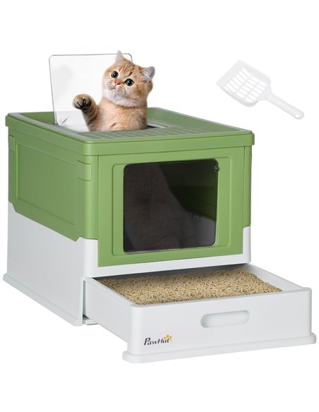 PawHut Hooded Cat Litter Box, Portable Pet Toilet, with Scoop, Front Entry - Light Green - pic 148682 | FastDaddyshop