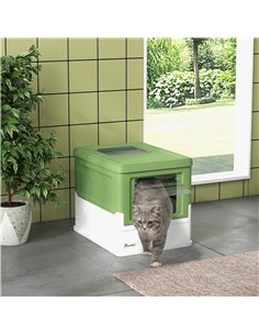 PawHut Hooded Cat Litter Box, Portable Pet Toilet, with Scoop, Front Entry - Light Green 2