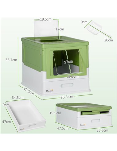 PawHut Hooded Cat Litter Box, Portable Pet Toilet, with Scoop, Front Entry - Light Green