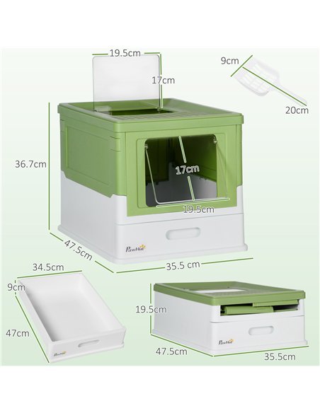 PawHut Hooded Cat Litter Box, Portable Pet Toilet, with Scoop, Front Entry - Light Green - pic 148684 | FastDaddyshop