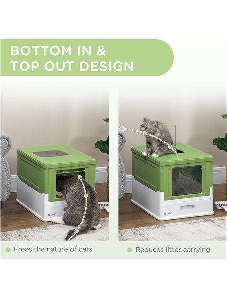 PawHut Hooded Cat Litter Box, Portable Pet Toilet, with Scoop, Front Entry - Light Green - pic 148686 | FastDaddyshop