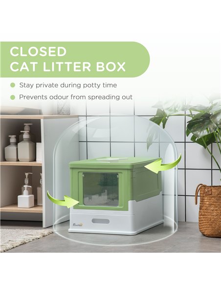 PawHut Hooded Cat Litter Box, Portable Pet Toilet, with Scoop, Front Entry - Light Green - pic 148687 | FastDaddyshop