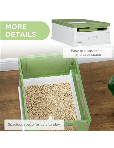 PawHut Hooded Cat Litter Box, Portable Pet Toilet, with Scoop, Front Entry - Light Green