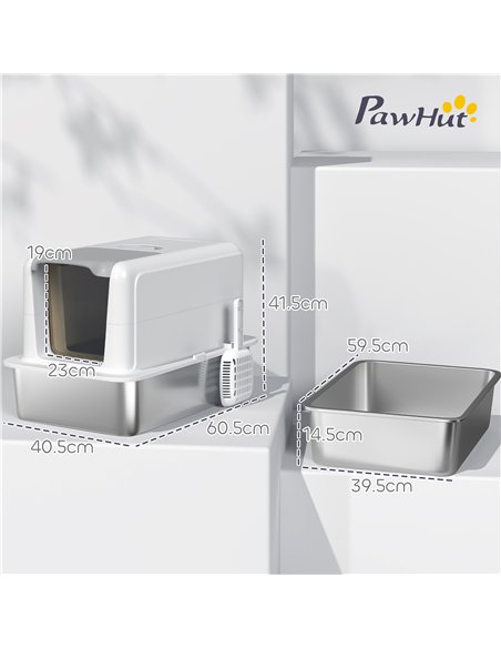 PawHut Stainless Steel Cat Litter Box with Removable Lid, Scoop, Filter Bags, for Larger Cats, White - pic 148693 | FastDaddyshop