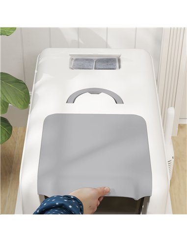 PawHut Stainless Steel Cat Litter Box with Removable Lid, Scoop, Filter Bags, for Larger Cats, White