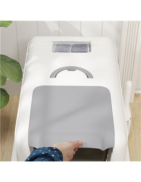 PawHut Stainless Steel Cat Litter Box with Removable Lid, Scoop, Filter Bags, for Larger Cats, White - pic 148699 | FastDaddyshop