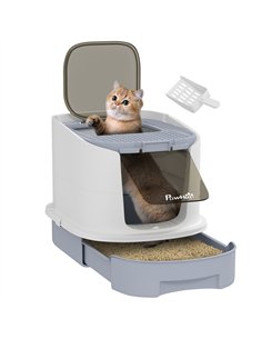 PawHut Cat Litter Box with Lid, Scoop, Deodorisation Bags, Top Entry