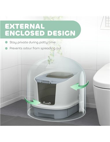 PawHut Cat Litter Box with Lid, Scoop, Deodorisation Bags, Top Entry