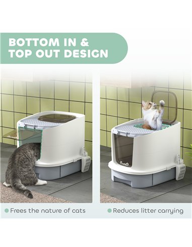 PawHut Cat Litter Box with Lid, Scoop, Deodorisation Bags, Top Entry