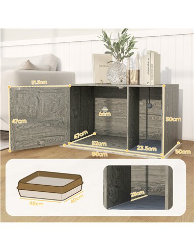 PawHut Boho Style Cat Litter Box Enclosure with Rattan Door, Scratching Mat, Toy Ball, Non-slip Foot Pads, 80 x 50 x 50cm, Grey