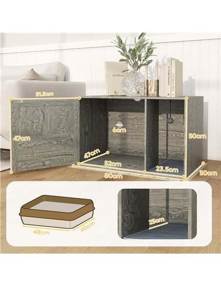 PawHut Boho Style Cat Litter Box Enclosure with Rattan Door, Scratching Mat, Toy Ball, Non-slip Foot Pads, 80 x 50 x 50cm, Grey - pic 148711 | FastDaddyshop