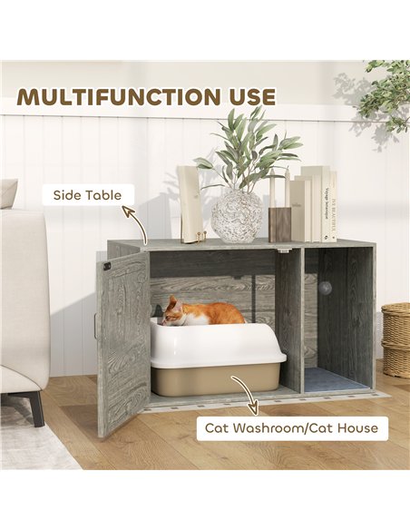 PawHut Boho Style Cat Litter Box Enclosure with Rattan Door, Scratching Mat, Toy Ball, Non-slip Foot Pads, 80 x 50 x 50cm, Grey - pic 148712 | FastDaddyshop