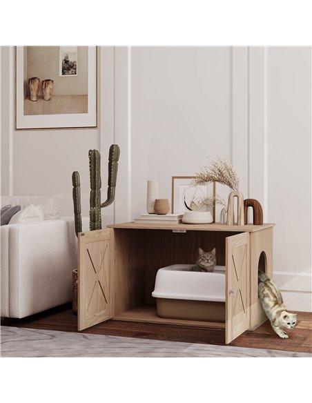 PawHut Cat Litter Box Enclosure with Double Doors and Side Entrance, Non-Slip Pads for Living Room, Walnut Brown - pic 148719 | FastDaddyshop