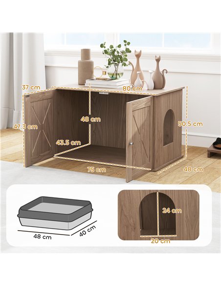 PawHut Cat Litter Box Enclosure with Double Doors and Side Entrance, Non-Slip Pads for Living Room, Walnut Brown - pic 148720 | FastDaddyshop