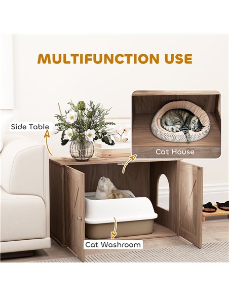 PawHut Cat Litter Box Enclosure with Double Doors and Side Entrance, Non-Slip Pads for Living Room, Walnut Brown - pic 148721 | FastDaddyshop
