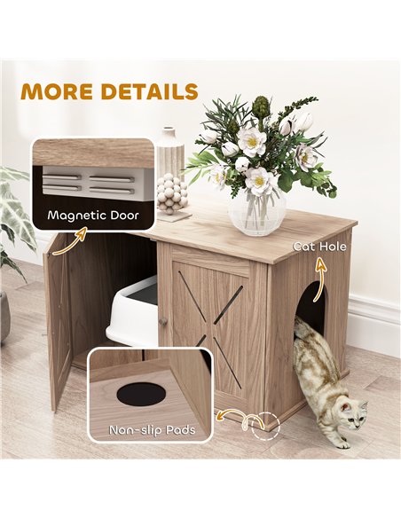 PawHut Cat Litter Box Enclosure with Double Doors and Side Entrance, Non-Slip Pads for Living Room, Walnut Brown - pic 148723 | FastDaddyshop