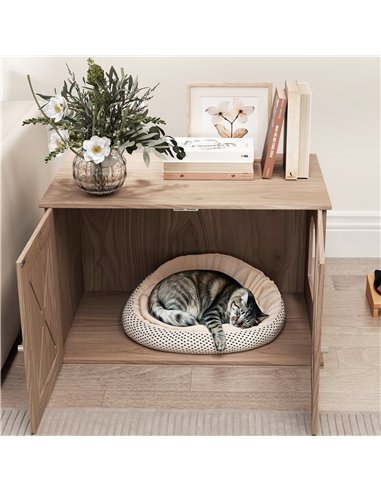 PawHut Cat Litter Box Enclosure with Double Doors and Side Entrance, Non-Slip Pads for Living Room, Walnut Brown
