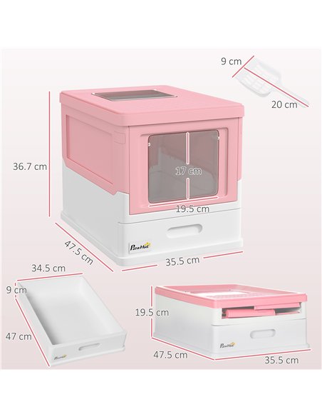 PawHut Hooded Cat Litter Box, Portable Pet Toilet, with Scoop, Front Entry - Pink - pic 148729 | FastDaddyshop