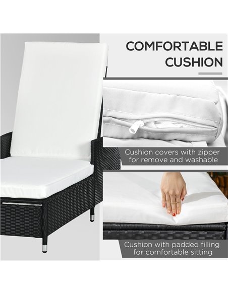 Outsunny 3-Pieces Rattan Sun Lounger Set with Soft Cushions, Glass Top Table, Cream White - pic 14873 | FastDaddyshop