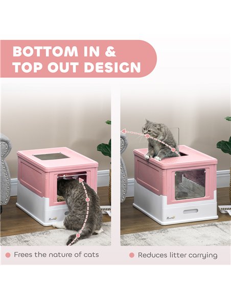 PawHut Hooded Cat Litter Box, Portable Pet Toilet, with Scoop, Front Entry - Pink - pic 148731 | FastDaddyshop