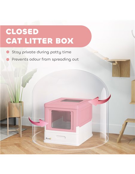 PawHut Hooded Cat Litter Box, Portable Pet Toilet, with Scoop, Front Entry - Pink - pic 148732 | FastDaddyshop