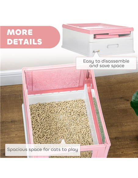 PawHut Hooded Cat Litter Box, Portable Pet Toilet, with Scoop, Front Entry - Pink - pic 148733 | FastDaddyshop