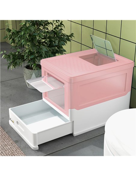 PawHut Hooded Cat Litter Box, Portable Pet Toilet, with Scoop, Front Entry - Pink - pic 148734 | FastDaddyshop