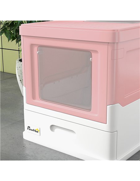 PawHut Hooded Cat Litter Box, Portable Pet Toilet, with Scoop, Front Entry - Pink - pic 148735 | FastDaddyshop