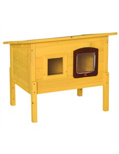 Pawhut Garden Wooden Cat House Hide Cage Outdoor Pet Play Home Water-resistant Roof Kitty Shelter Kennel w/ith Door & Window
