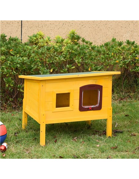 Pawhut Garden Wooden Cat House Hide Cage Outdoor Pet Play Home Water-resistant Roof Kitty Shelter Kennel w/ith Door & Window - pic 148737 | FastDaddyshop