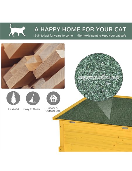 Pawhut Garden Wooden Cat House Hide Cage Outdoor Pet Play Home Water-resistant Roof Kitty Shelter Kennel w/ith Door & Window - pic 148739 | FastDaddyshop