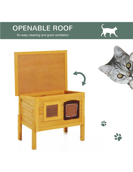 Pawhut Garden Wooden Cat House Hide Cage Outdoor Pet Play Home Water-resistant Roof Kitty Shelter Kennel w/ith Door & Window - pic 148740 | FastDaddyshop